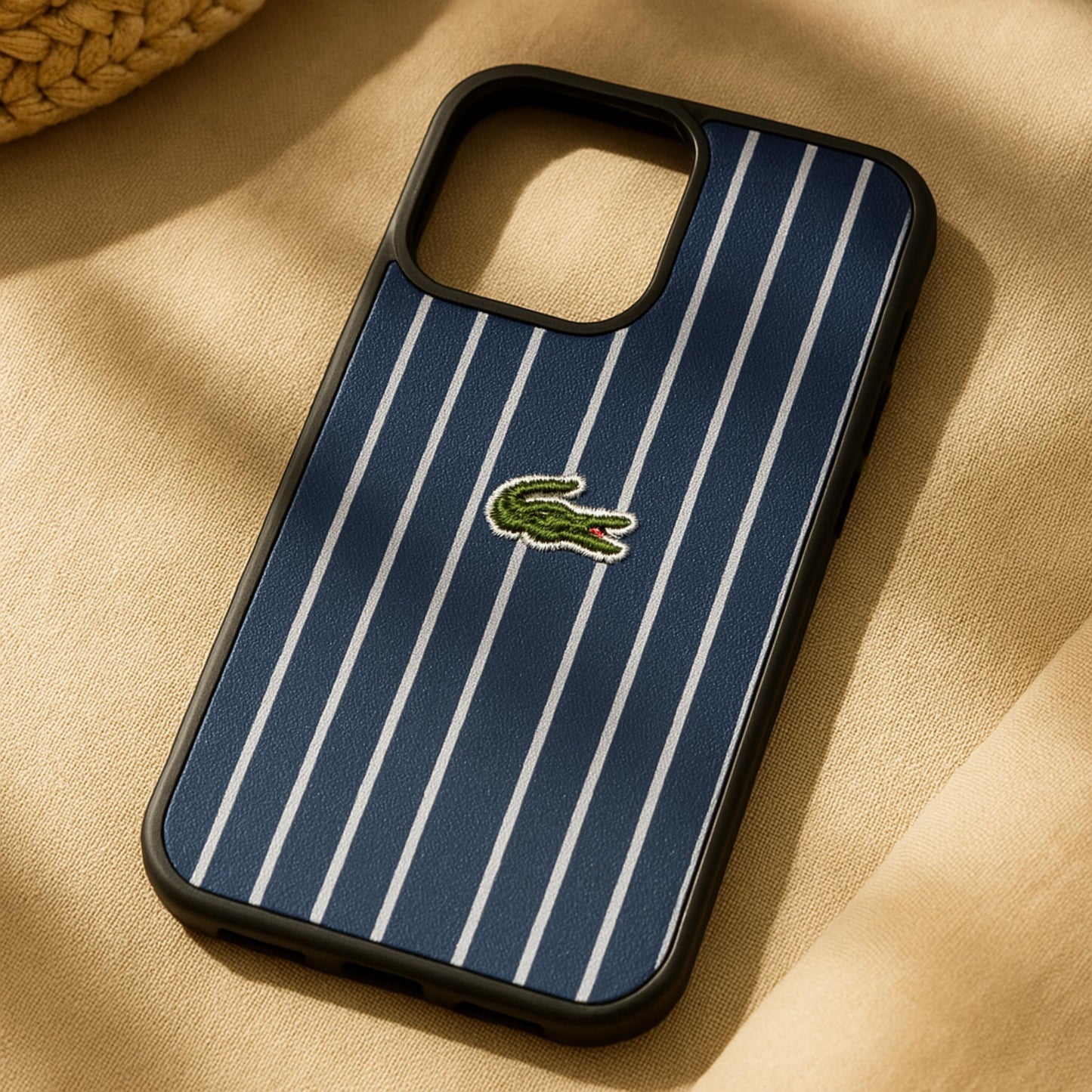 Lacoste Striped Leather iPhone 14 Pro Max Case – Premium Designer Protection