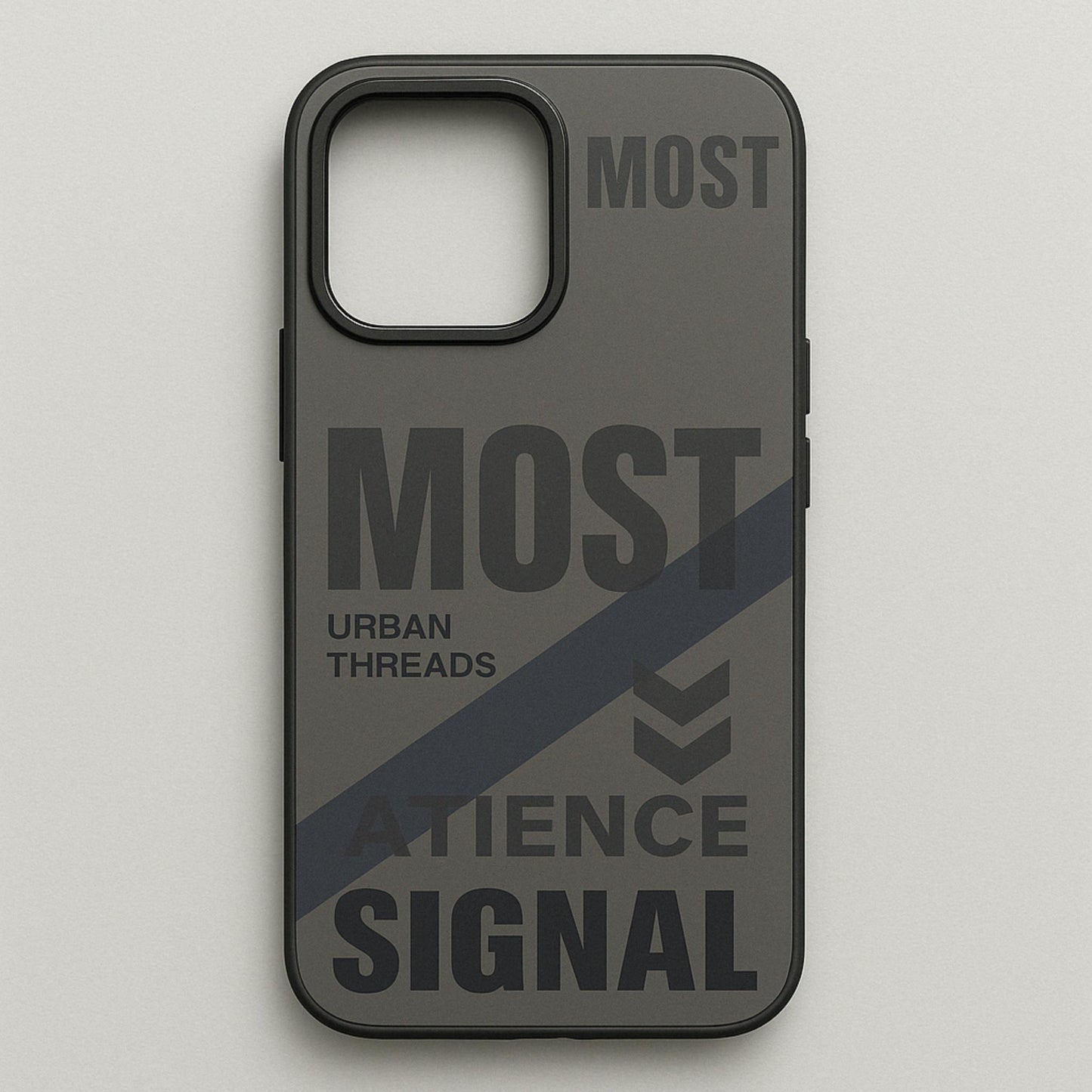 Urban Threads Case for iPhone 14 Pro – Matte Grey Silicon Cover with Bold Text Design