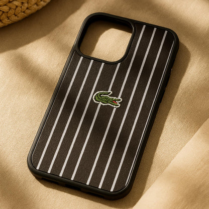 Lacoste-Inspired Leather Case for iPhone 15 Pro Max – Designer Stripe Edition